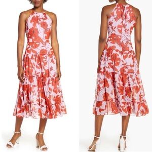 Eliza J Floral Tiered Chiffon Midi Dress